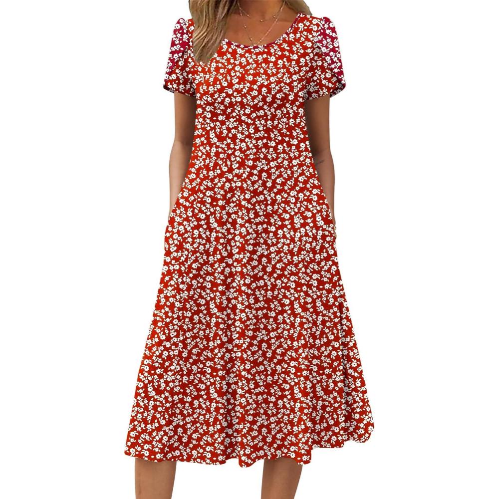 imageZEAGOO Womens Casual Dresses for Summer Short Sleeve Flare Midi Dress Loose Flowy Beach SundressRed Floral 02