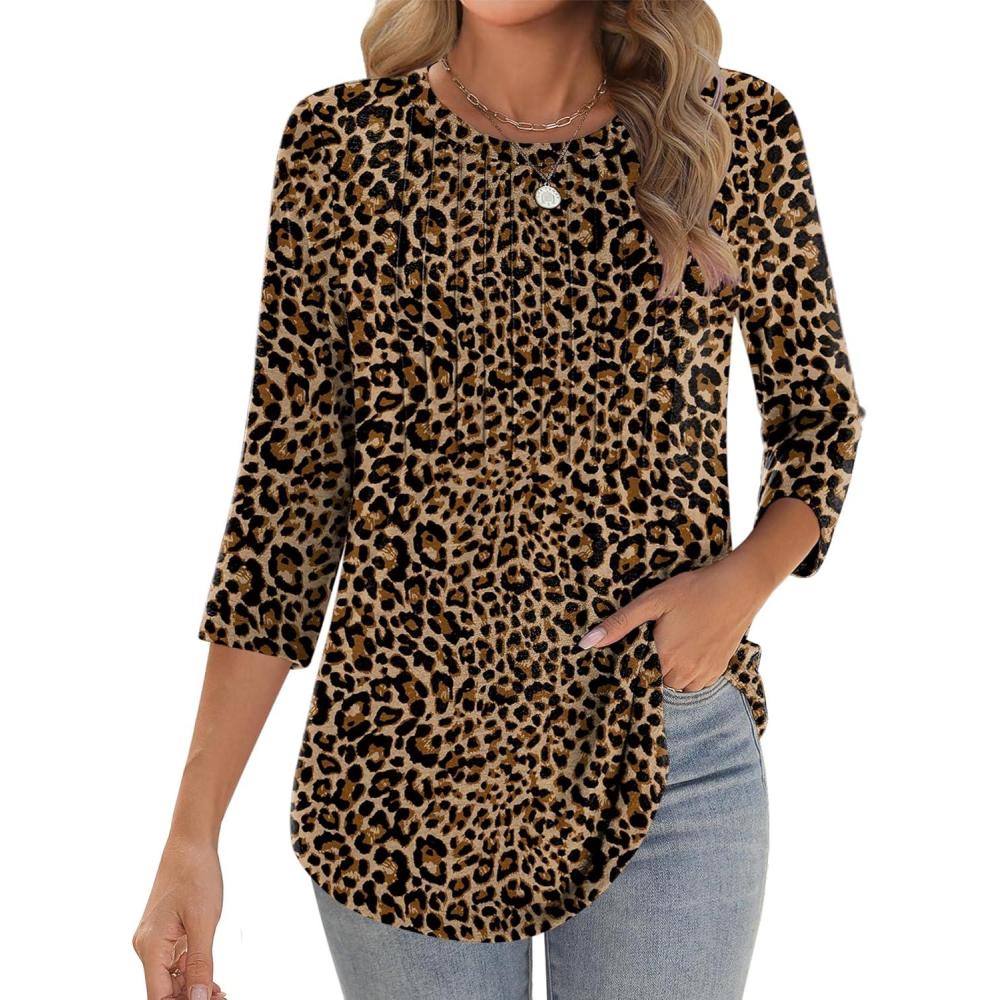 imageZeagoo 34 Length Sleeve Womens Tops Crew Neck Loose Fit Shirts Pleated Cute Clothes Dressy Casual 2026 Summer TunicsAn136