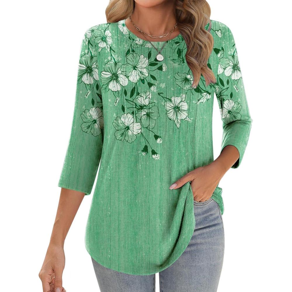 imageZeagoo 34 Length Sleeve Womens Tops Crew Neck Loose Fit Shirts Pleated Cute Clothes Dressy Casual 2026 Summer TunicsBf180