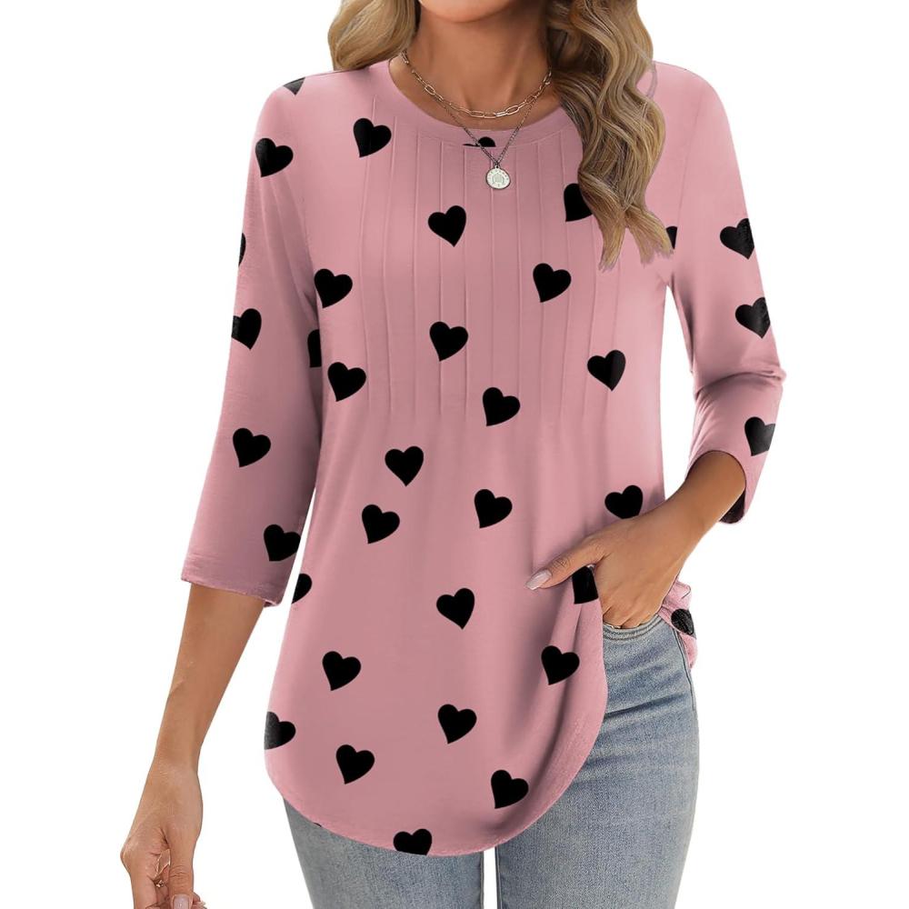 imageZeagoo 34 Length Sleeve Womens Tops Crew Neck Loose Fit Shirts Pleated Cute Clothes Dressy Casual 2026 Summer TunicsKt100