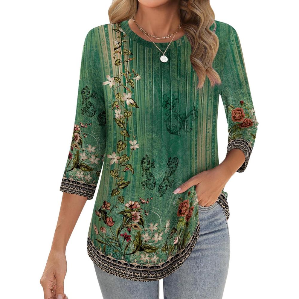 imageZeagoo 34 Length Sleeve Womens Tops Crew Neck Loose Fit Shirts Pleated Cute Clothes Dressy Casual 2026 Summer TunicsMz839
