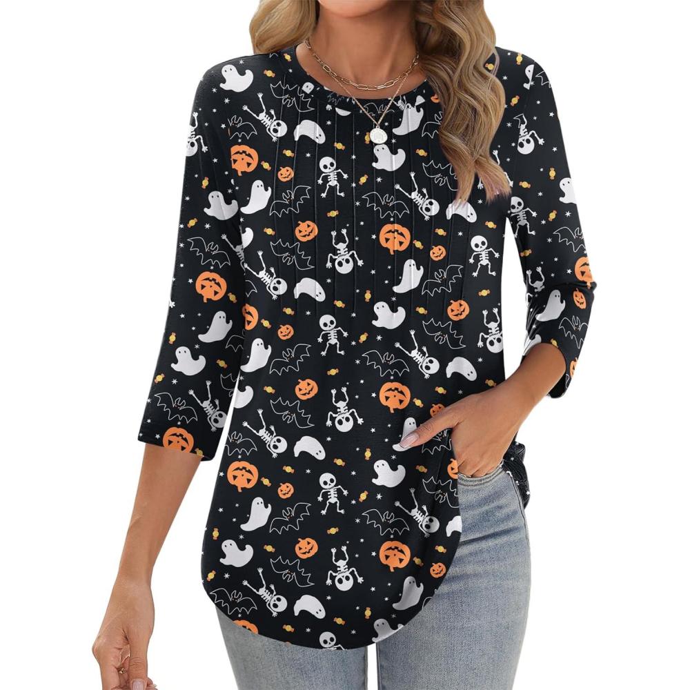imageZeagoo 34 Length Sleeve Womens Tops Crew Neck Loose Fit Shirts Pleated Cute Clothes Dressy Casual 2026 Summer TunicsWs36