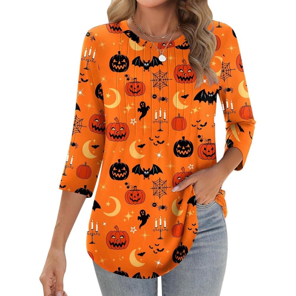 imageZeagoo 34 Length Sleeve Womens Tops Crew Neck Loose Fit Shirts Pleated Cute Clothes Dressy Casual 2026 Summer TunicsWs85