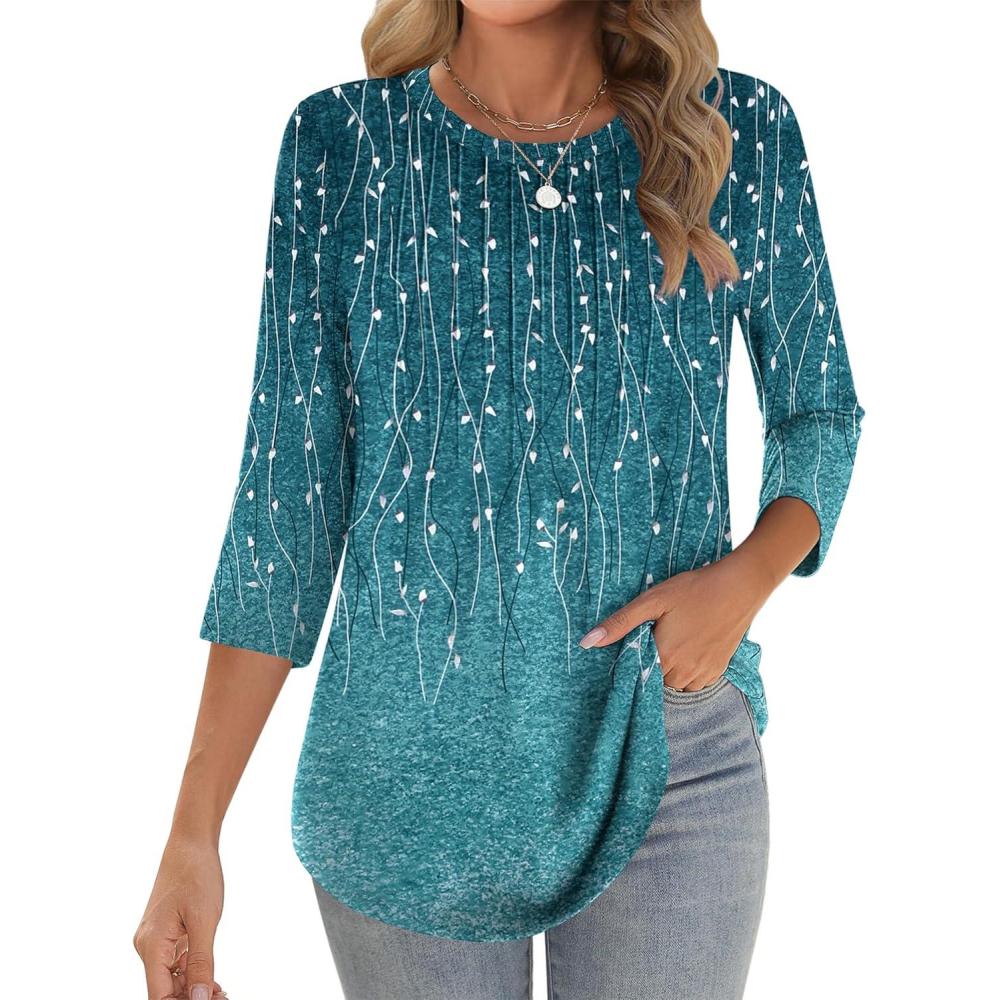 imageZeagoo 34 Length Sleeve Womens Tops Crew Neck Loose Fit Shirts Pleated Cute Clothes Dressy Casual 2026 Summer TunicsXh363