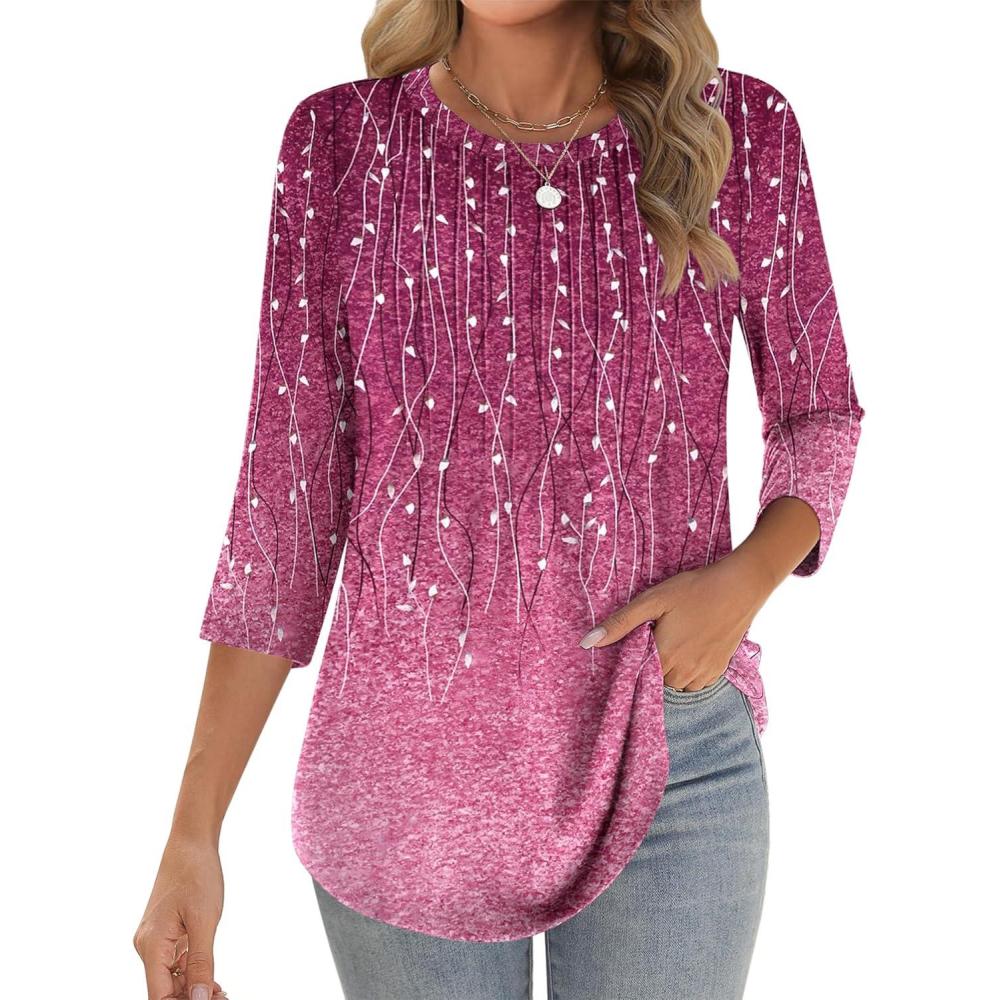 imageZeagoo 34 Length Sleeve Womens Tops Crew Neck Loose Fit Shirts Pleated Cute Clothes Dressy Casual 2026 Summer TunicsXh370