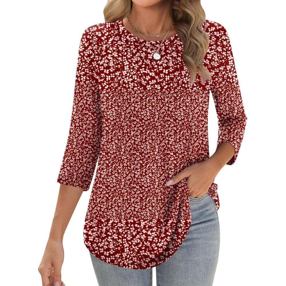 imageZeagoo 34 Length Sleeve Womens Tops Crew Neck Loose Fit Shirts Pleated Cute Clothes Dressy Casual 2026 Summer TunicsXh518