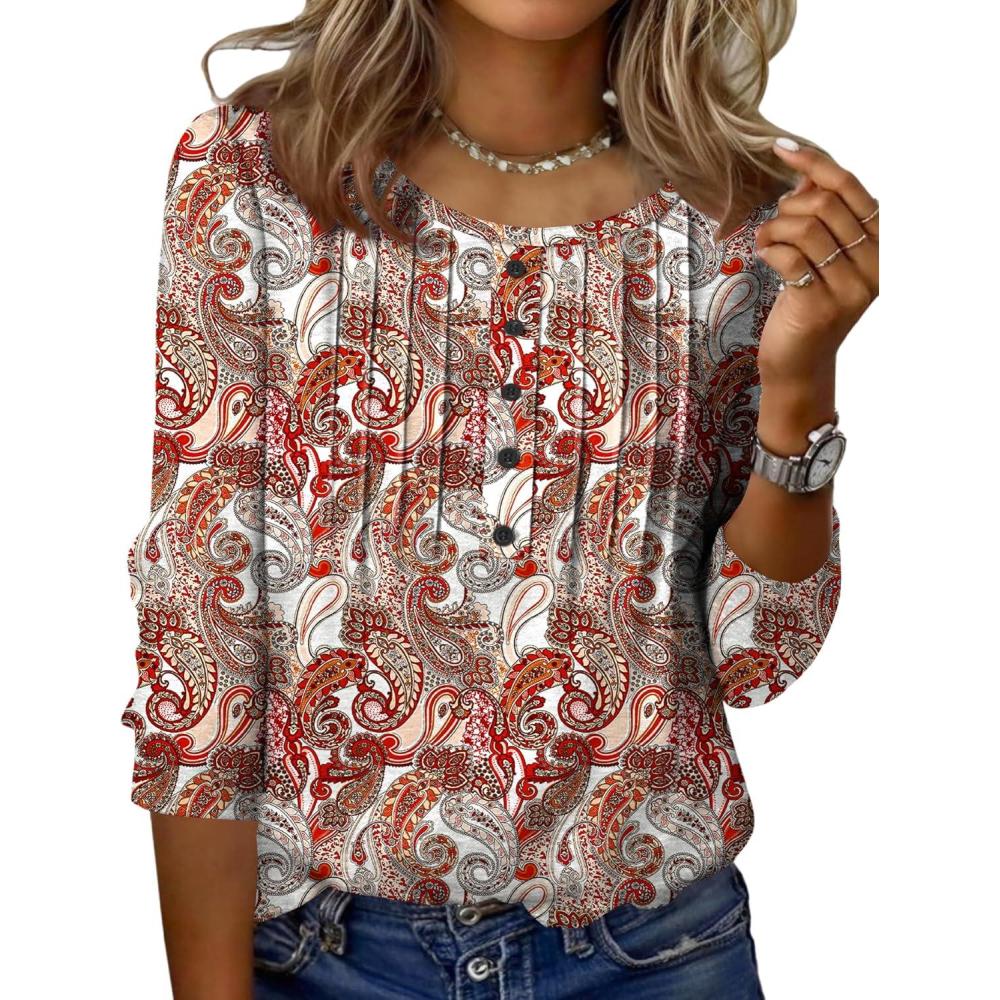 imageZeagoo 34 Length Sleeve Womens Tops Round Neck Casual Summer Tunic Tops Basic Tees Blouses Dressy TShirts Pleated ShirtsMz3