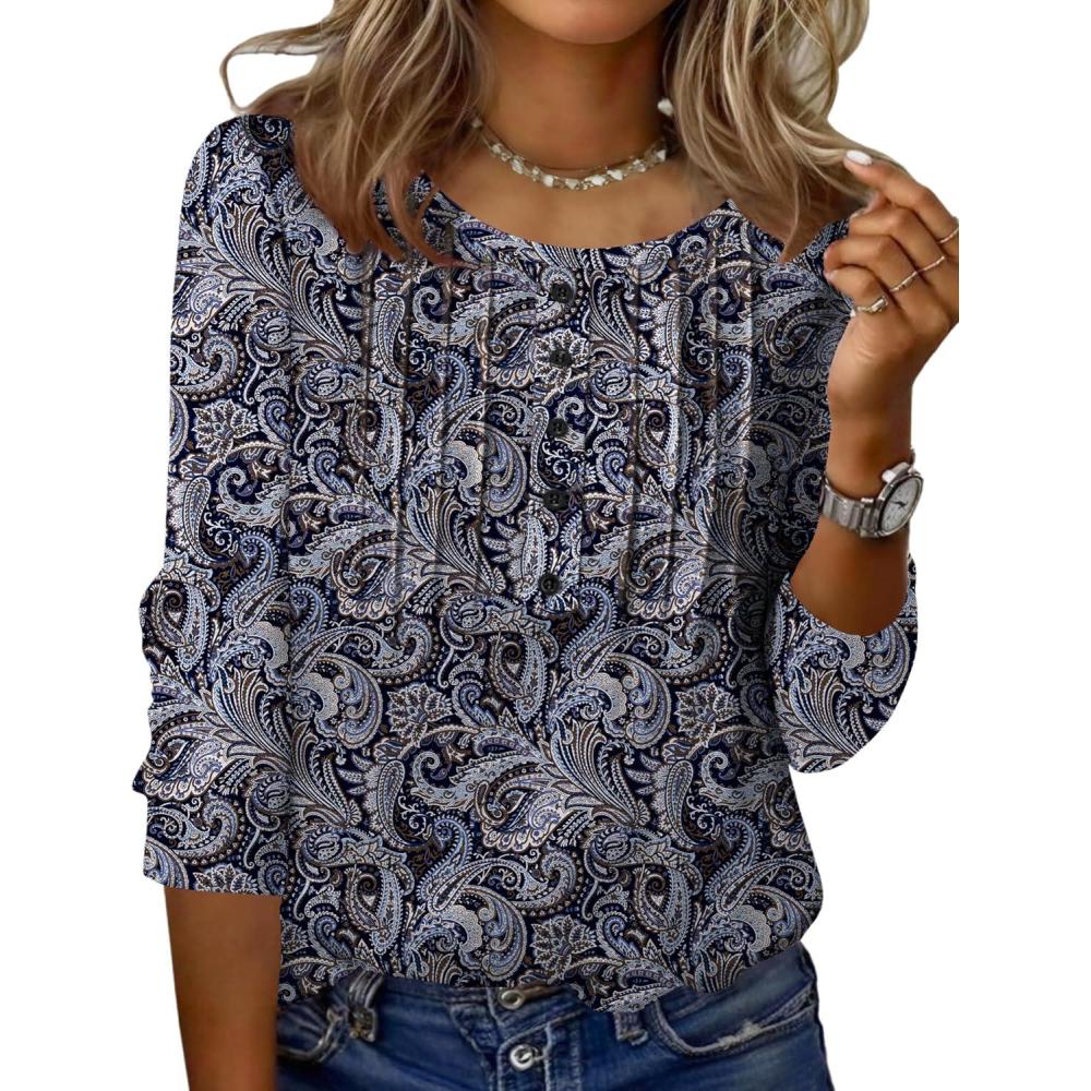 imageZeagoo 34 Length Sleeve Womens Tops Round Neck Casual Summer Tunic Tops Basic Tees Blouses Dressy TShirts Pleated ShirtsMz473