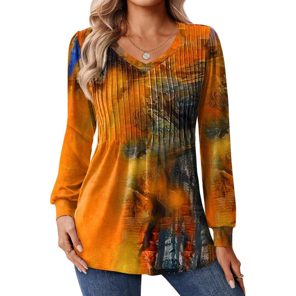 imageZeagoo Long Sleeve Shirts for Women Casual V Neck Top Pleated Floral Boho Blouses 2026 Fall TunicsCx272