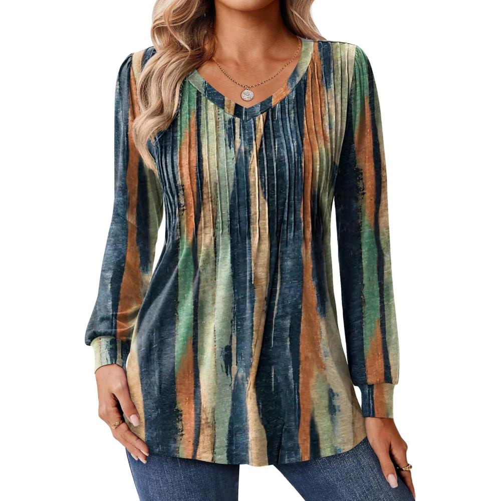 imageZeagoo Long Sleeve Shirts for Women Casual V Neck Top Pleated Floral Boho Blouses 2026 Fall TunicsCx289