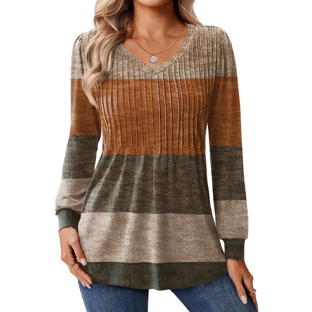 imageZeagoo Long Sleeve Shirts for Women Casual V Neck Top Pleated Floral Boho Blouses 2026 Fall TunicsJh398
