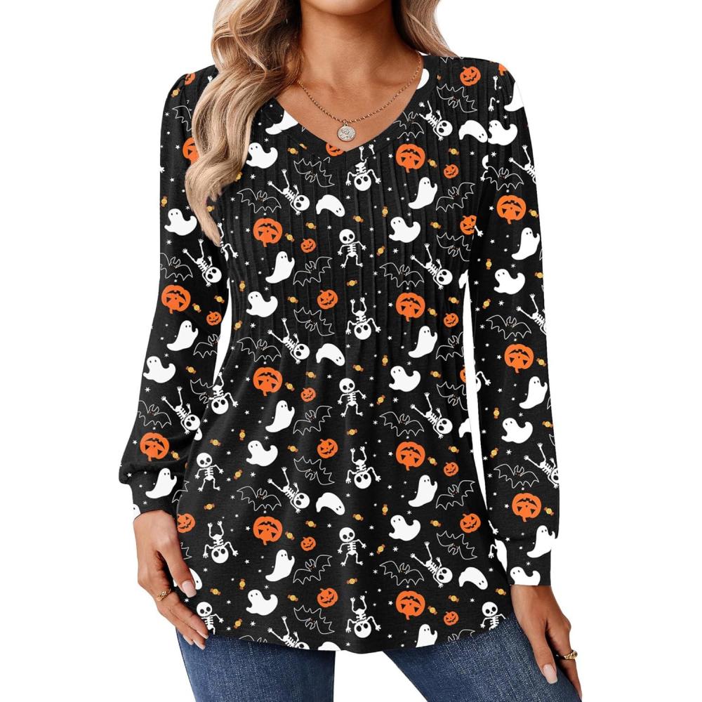 imageZeagoo Long Sleeve Shirts for Women Casual V Neck Top Pleated Floral Boho Blouses 2026 Fall TunicsWs36