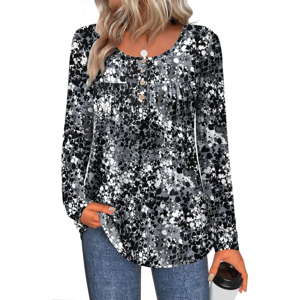 imageZeagoo Long Sleeve Shirts for Women Fall Fashion Dressy Casual Blouses Trendy Pleated Tunic Tops for Leggings 2025Blackcx273