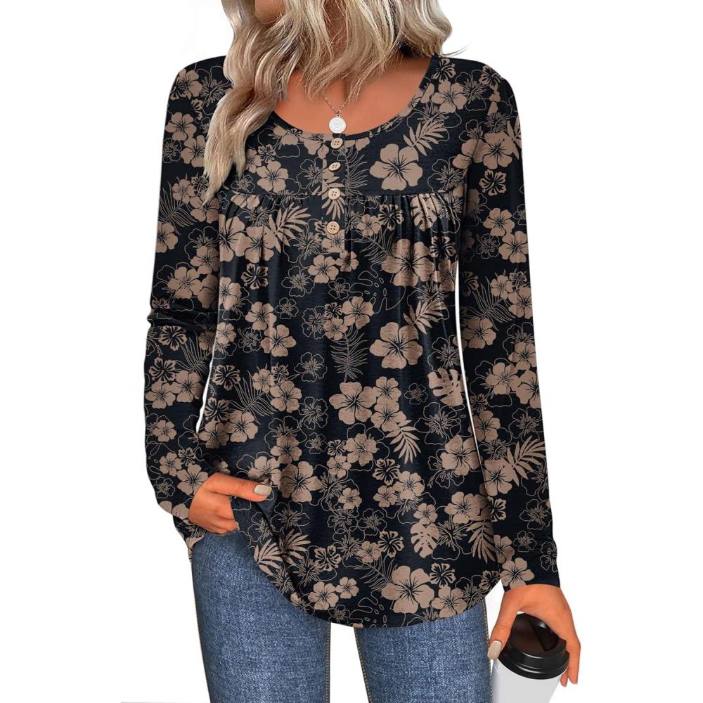 imageZeagoo Long Sleeve Shirts for Women Fall Fashion Dressy Casual Blouses Trendy Pleated Tunic Tops for Leggings 2025Blacksf209