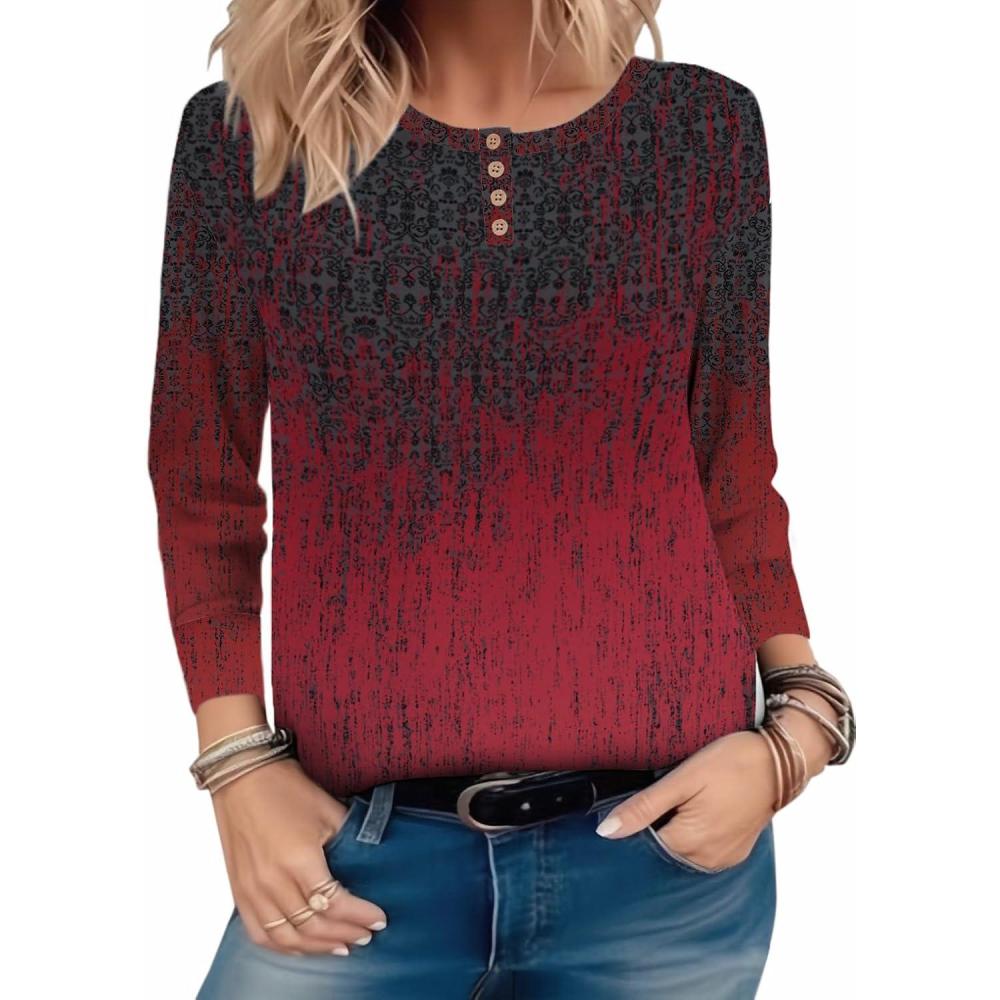 imageZeagoo Long Sleeve Shirts for Women Henley T Shirts Loose Fit Tunics Dressy Casual Work Blouses Fall Fashion TopsRed Boho