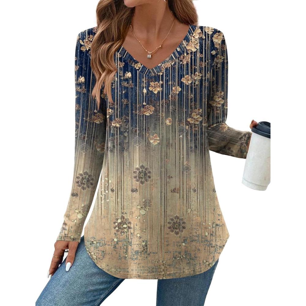 imageZeagoo Long Sleeve Tops for Women V Neck Shirt Loose Fall Tunic Tops Dressy Casual Work Blouse 2026Cx311