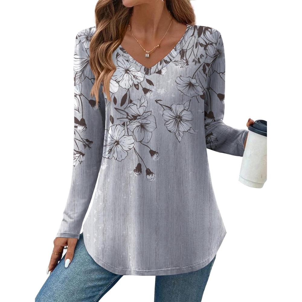 imageZeagoo Long Sleeve Tops for Women V Neck Shirt Loose Fall Tunic Tops Dressy Casual Work Blouse 2026Dh62