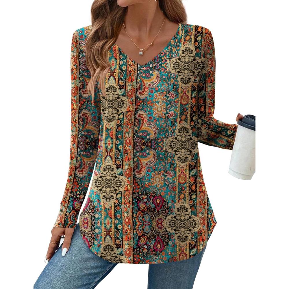 imageZeagoo Long Sleeve Tops for Women V Neck Shirt Loose Fall Tunic Tops Dressy Casual Work Blouse 2026Mz721