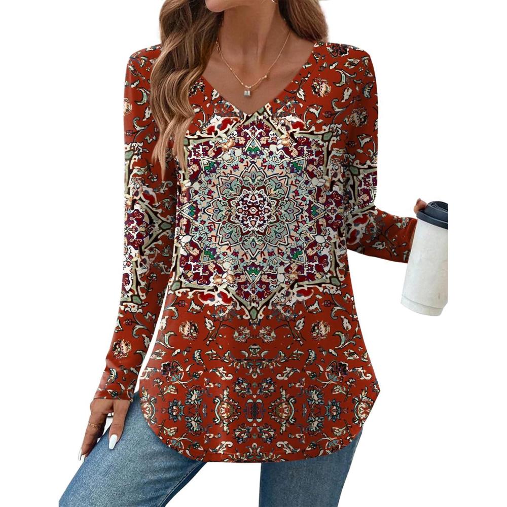 imageZeagoo Long Sleeve Tops for Women V Neck Shirt Loose Fall Tunic Tops Dressy Casual Work Blouse 2026Mz735