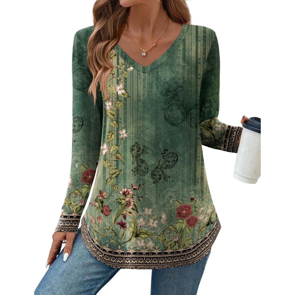 imageZeagoo Long Sleeve Tops for Women V Neck Shirt Loose Fall Tunic Tops Dressy Casual Work Blouse 2026Mz839