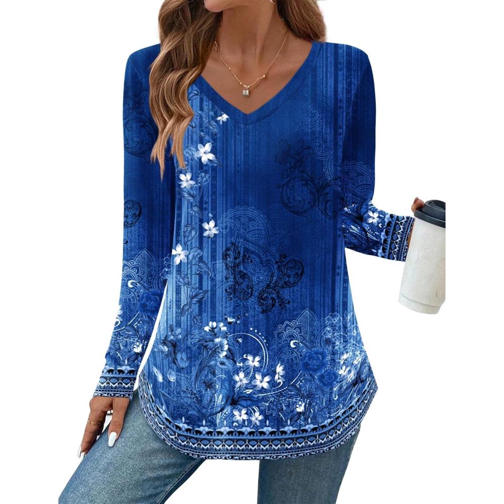imageZeagoo Long Sleeve Tops for Women V Neck Shirt Loose Fall Tunic Tops Dressy Casual Work Blouse 2026Mz845