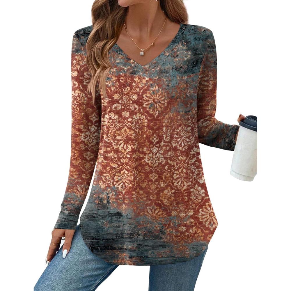 imageZeagoo Long Sleeve Tops for Women V Neck Shirt Loose Fall Tunic Tops Dressy Casual Work Blouse 2026Mz897