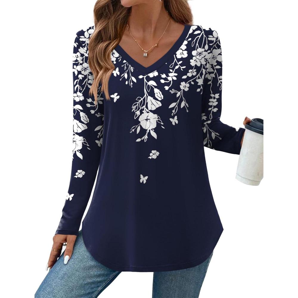 imageZeagoo Long Sleeve Tops for Women V Neck Shirt Loose Fall Tunic Tops Dressy Casual Work Blouse 2026Sf103