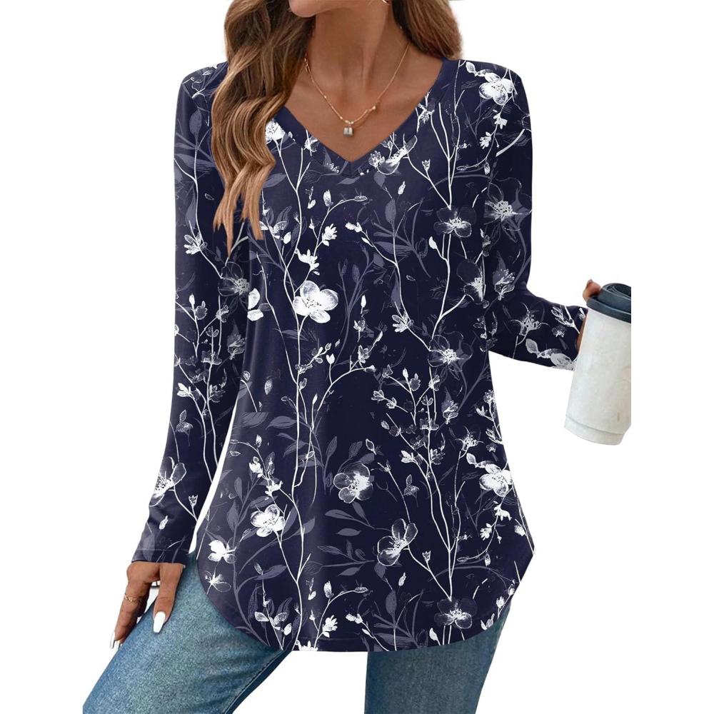 imageZeagoo Long Sleeve Tops for Women V Neck Shirt Loose Fall Tunic Tops Dressy Casual Work Blouse 2026Sf180