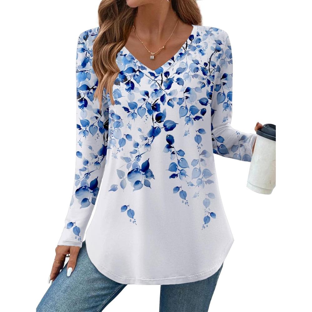 imageZeagoo Long Sleeve Tops for Women V Neck Shirt Loose Fall Tunic Tops Dressy Casual Work Blouse 2026Wf41