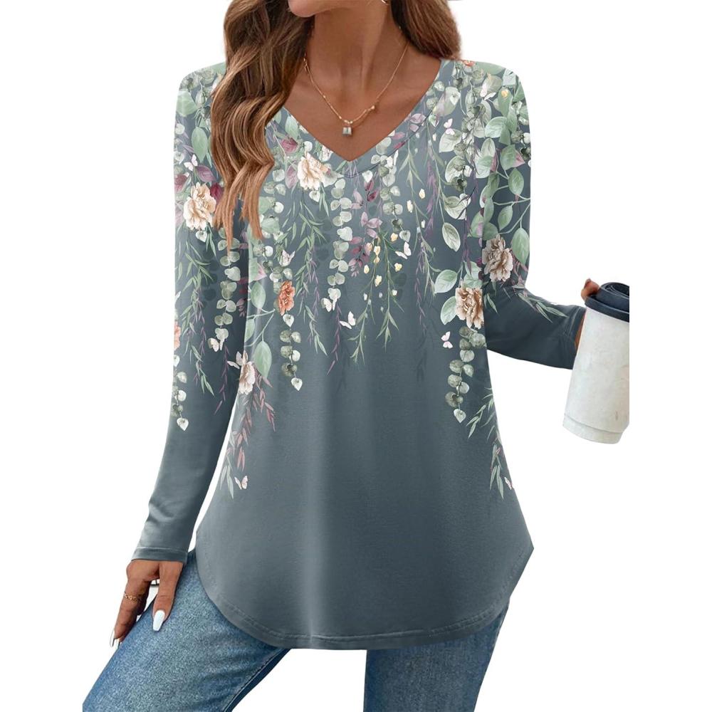imageZeagoo Long Sleeve Tops for Women V Neck Shirt Loose Fall Tunic Tops Dressy Casual Work Blouse 2026Wf71