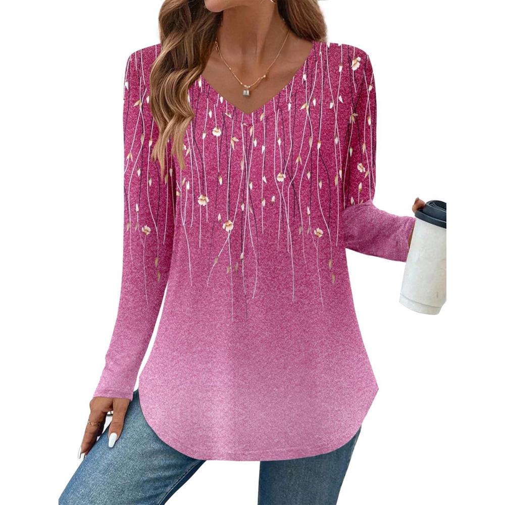 imageZeagoo Long Sleeve Tops for Women V Neck Shirt Loose Fall Tunic Tops Dressy Casual Work Blouse 2026Xh370