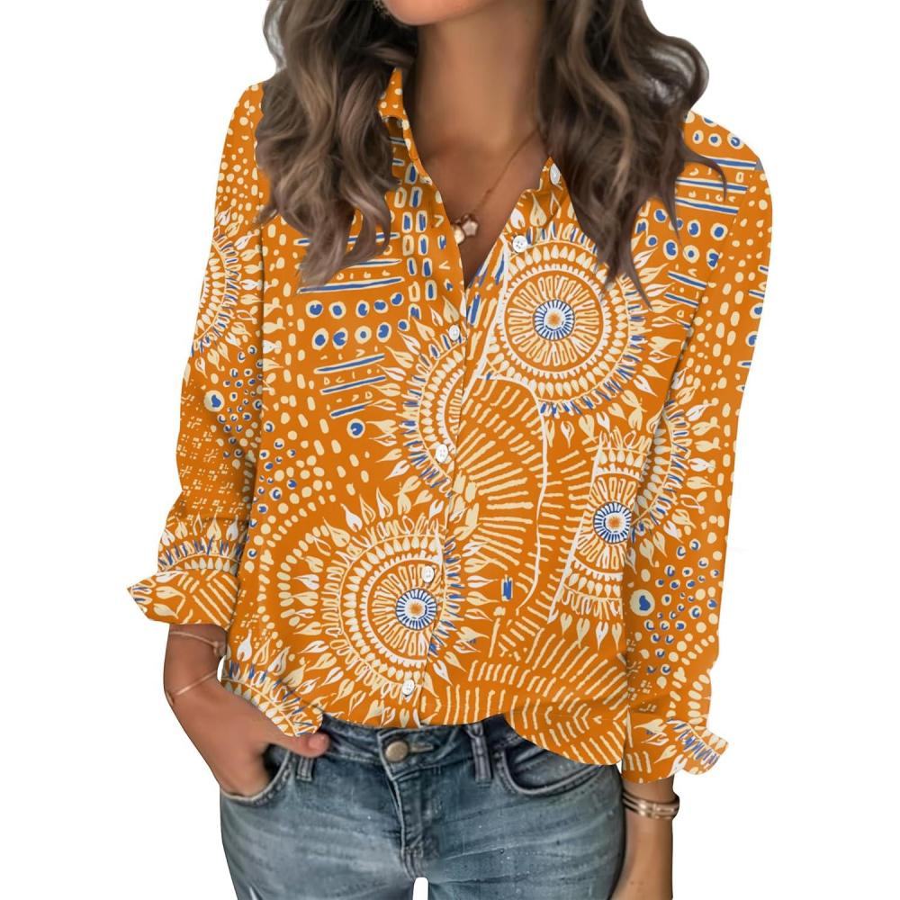 imageZeagoo Women Blouses Chiffon Long Sleeve Button Down Shirts Business Causal Dressy Work Top V Neck Summer Spring ClothesMandala Pattern