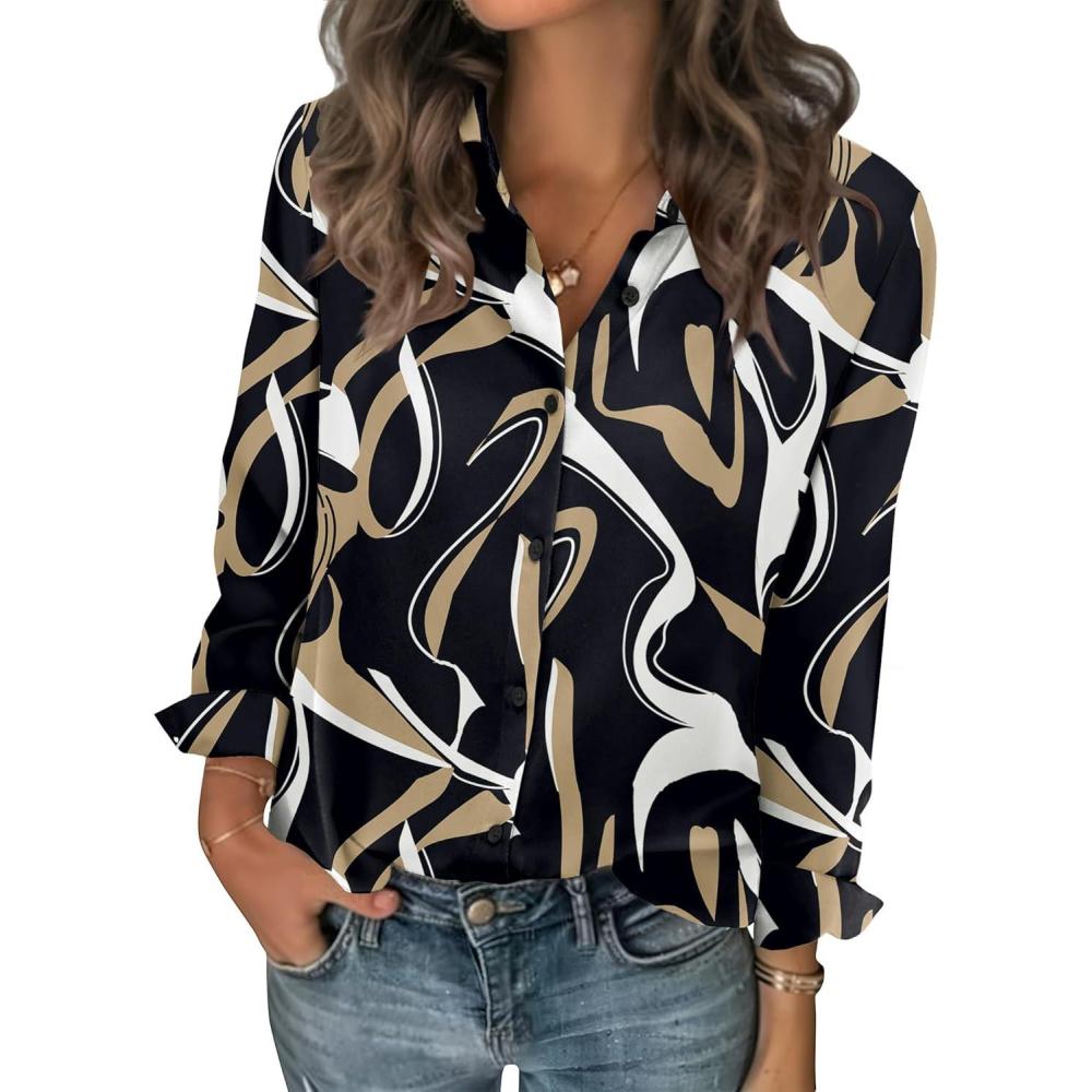 imageZeagoo Women Blouses Chiffon Long Sleeve Button Down Shirts Business Causal Dressy Work Top V Neck Summer Spring ClothesMulticolor 312
