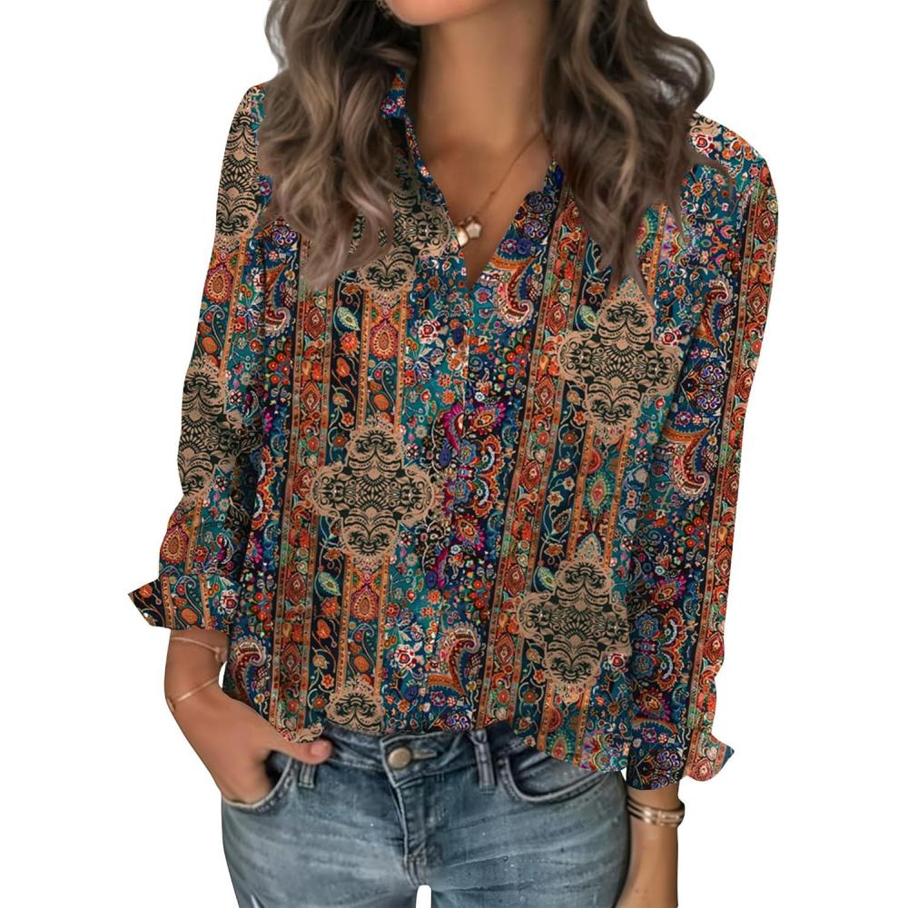 imageZeagoo Women Blouses Chiffon Long Sleeve Button Down Shirts Business Causal Dressy Work Top V Neck Summer Spring ClothesMulticolor 721