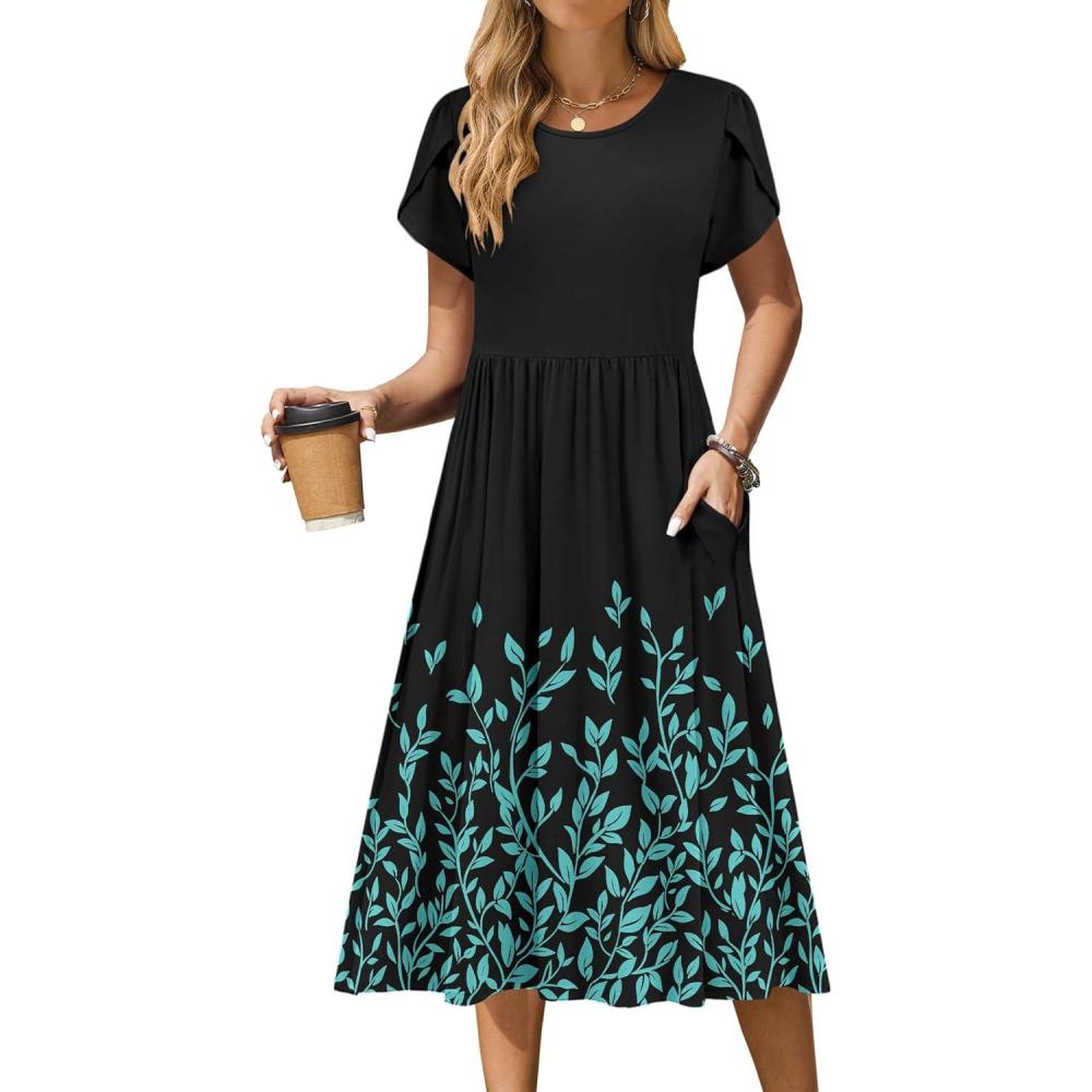 imageZeagoo Women Summer Short Sleeve Midi Dress with Pockets Casual Aline Flowy Tshirt Dress Floral Vocation Beach SundressPa355