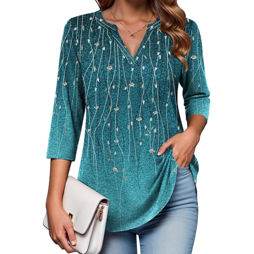 imageZeagoo Womens 34 Length Sleeve Tops V Neck Tunic Casual Dressy Blouse Floral Printed ShirtsWillowfloral
