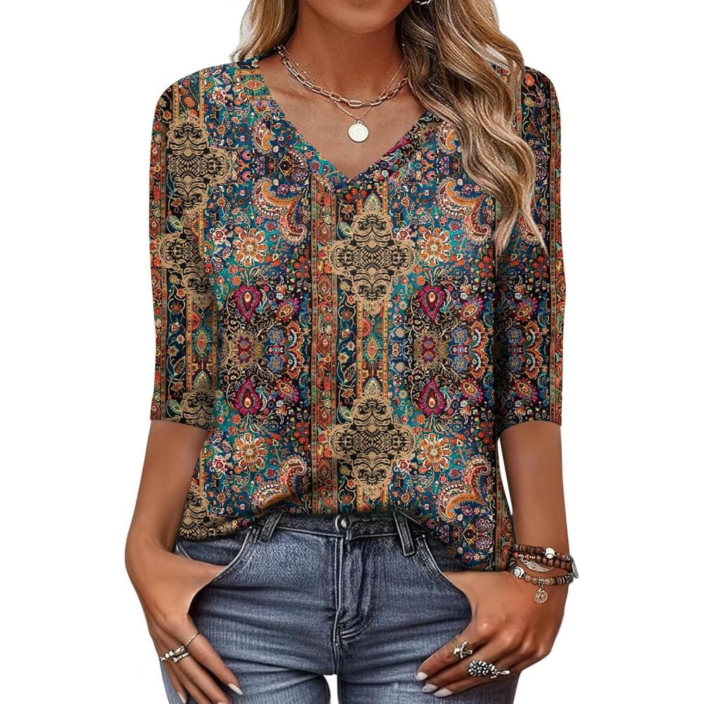 imageZeagoo Womens Blouse Casual 34 Length Sleeve V Neck Basic TShirts Spring Summer Cute Tunic Tops Business Work TeesBohomz721