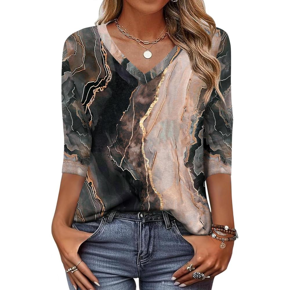 imageZeagoo Womens Blouse Casual 34 Length Sleeve V Neck Basic TShirts Spring Summer Cute Tunic Tops Business Work TeesMulticolorcx278