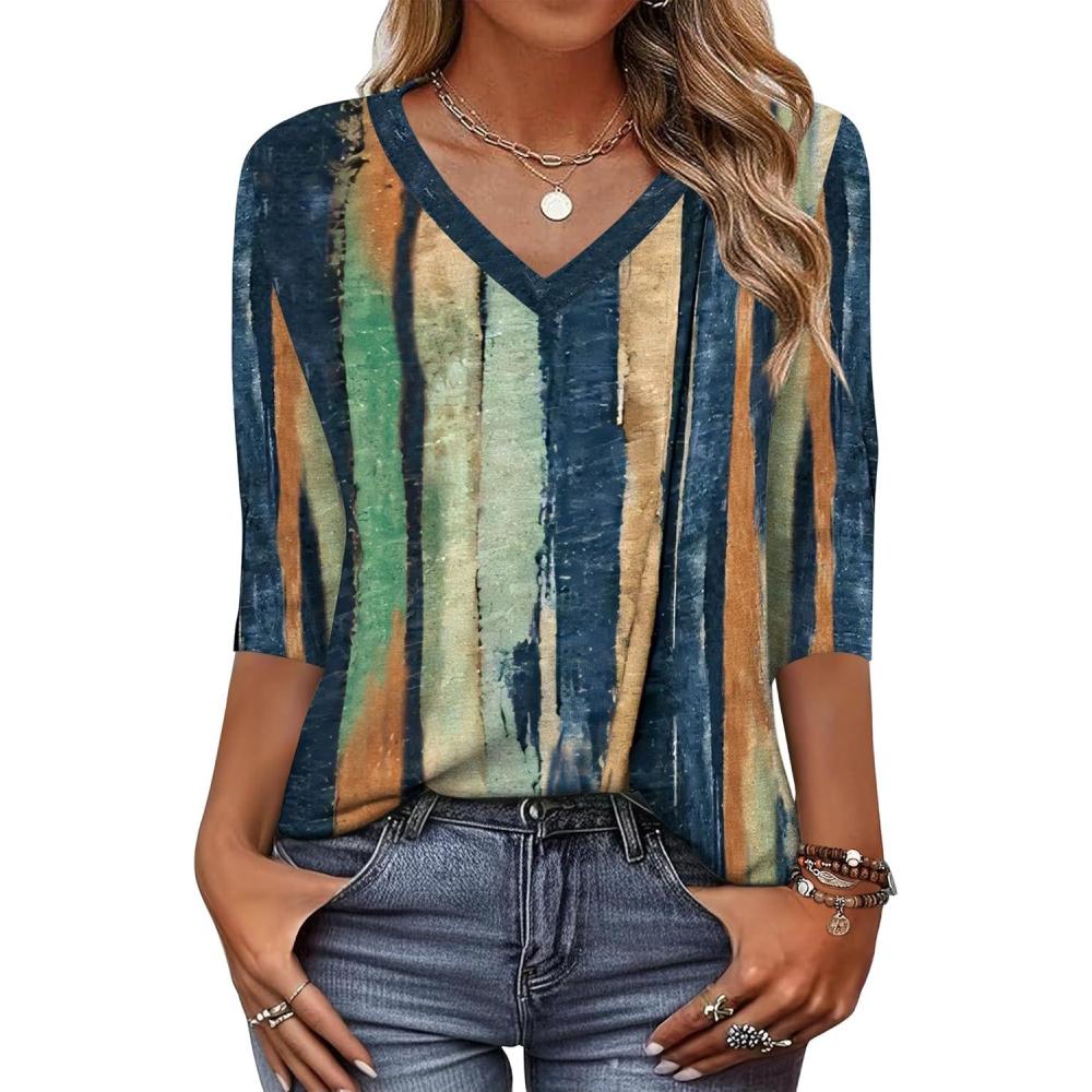 imageZeagoo Womens Blouse Casual 34 Length Sleeve V Neck Basic TShirts Spring Summer Cute Tunic Tops Business Work TeesMulticolorcx289
