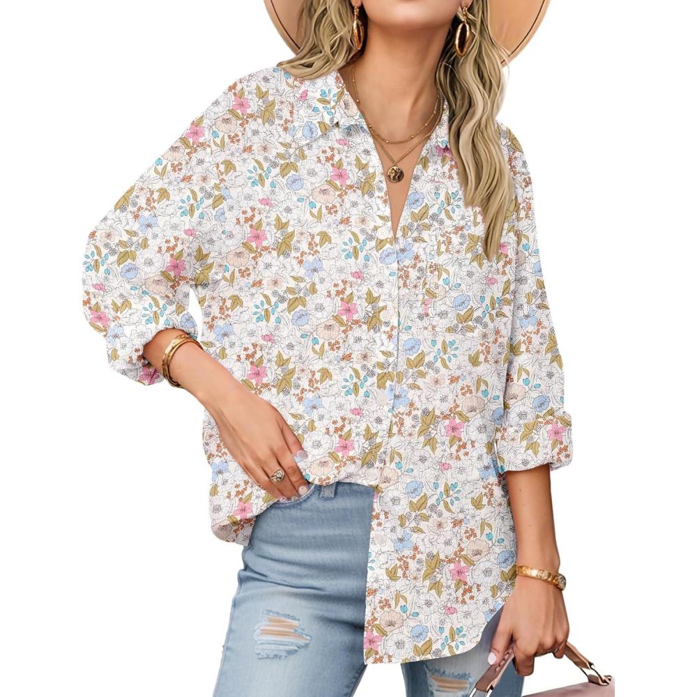 imageZeagoo Womens Button Down Shirts Long Sleeve Cotton Gauze Tops Casual Collared Blouses Loose FitApricot Blossom