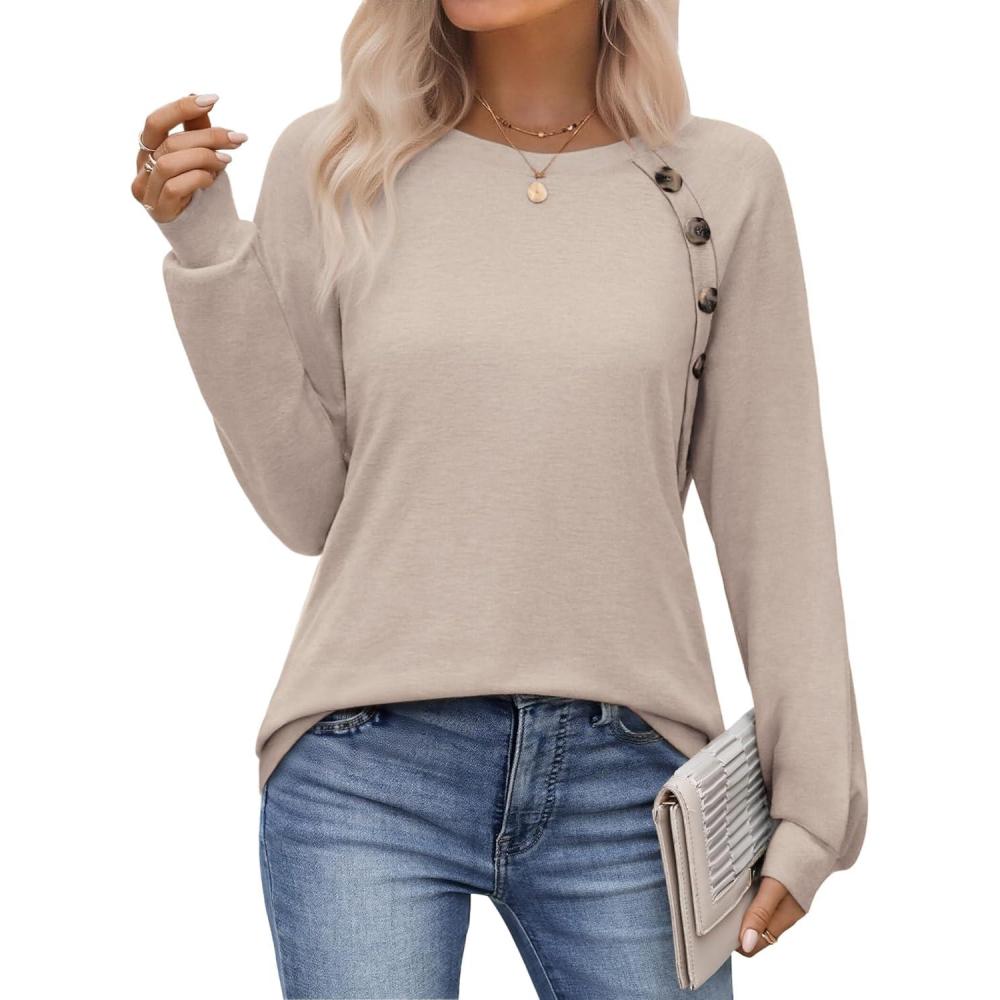 imageZeagoo Womens Long Sleeve Tshirts Casual Tunic Tops Work Fashion Cute Sweaters Fall Outfits 2026 Dressy Blouse01apricot