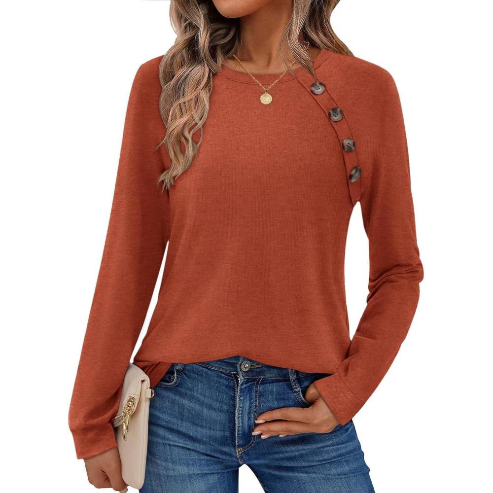 imageZeagoo Womens Long Sleeve Tshirts Casual Tunic Tops Work Fashion Cute Sweaters Fall Outfits 2026 Dressy BlouseCaramel