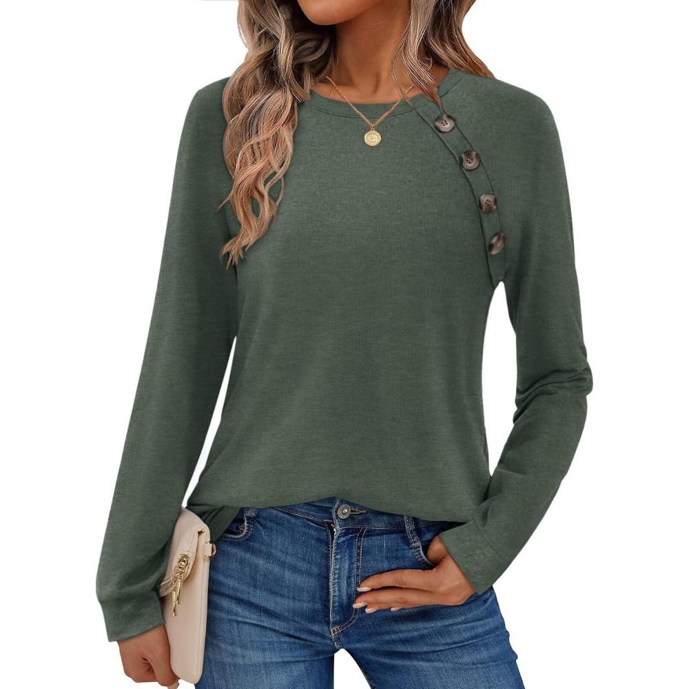 imageZeagoo Womens Long Sleeve Tshirts Casual Tunic Tops Work Fashion Cute Sweaters Fall Outfits 2026 Dressy BlouseGreen