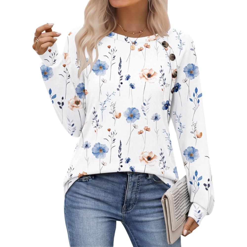 imageZeagoo Womens Long Sleeve Tshirts Casual Tunic Tops Work Fashion Cute Sweaters Fall Outfits 2026 Dressy BlouseWhite Floral