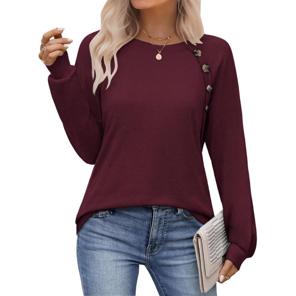 imageZeagoo Womens Long Sleeve Tshirts Casual Tunic Tops Work Fashion Cute Sweaters Fall Outfits 2026 Dressy BlouseWine Red