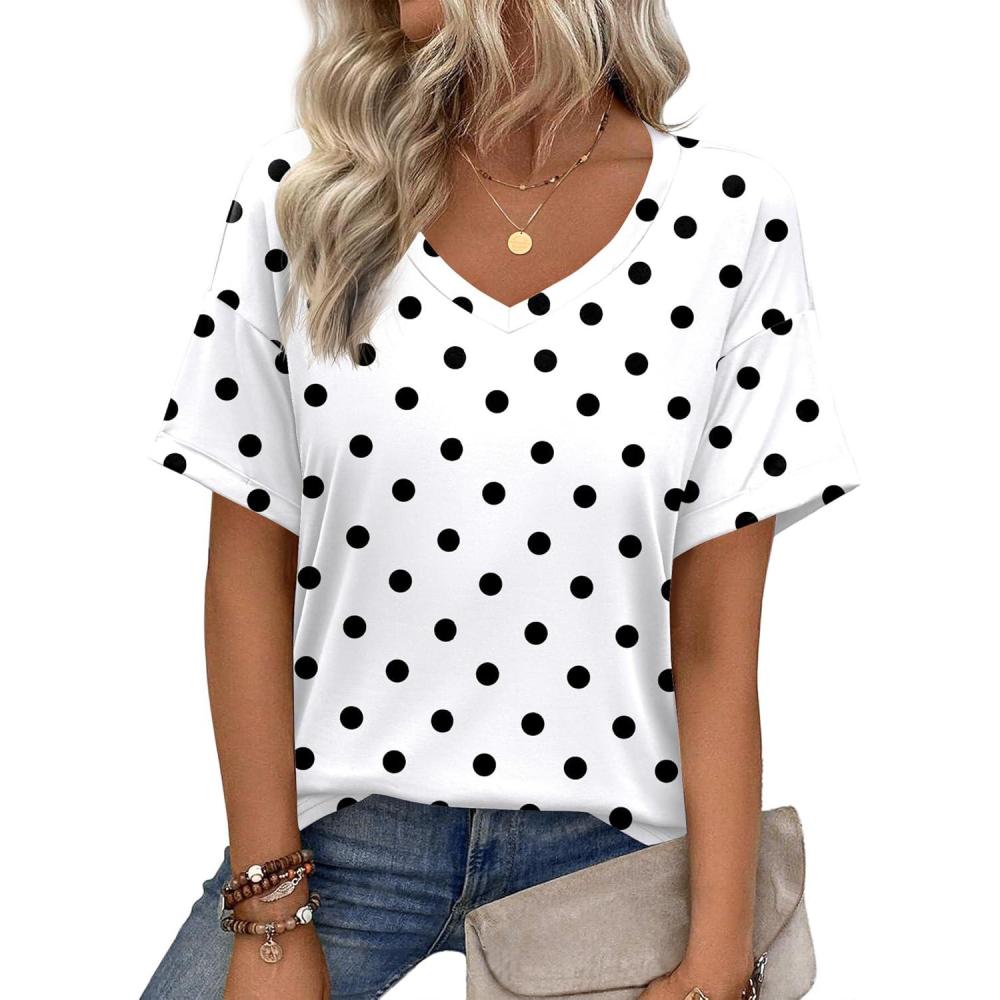 imageZeagoo Womens Summer Tops Short Sleeve Casual Shirts Floral Tee Trendy 2026 Basics V Neck Plain TshirtJh592
