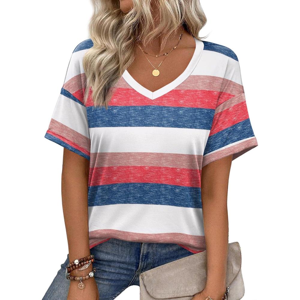imageZeagoo Womens Summer Tops Short Sleeve Casual Shirts Floral Tee Trendy 2026 Basics V Neck Plain TshirtTw670