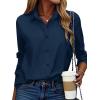 ZEAGOO Button Down Shirt for Women Long Sleeve Blouses Floral Printed Tops Business Casual Work Outfits S-XXL(C-navy Blue-stain Shield)