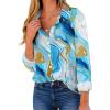 ZEAGOO Button Down Shirt for Women Long Sleeve Blouses Floral Printed Tops Business Casual Work Outfits S-XXL(D-blue Printed)