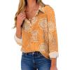 ZEAGOO Button Down Shirt for Women Long Sleeve Blouses Floral Printed Tops Business Casual Work Outfits S-XXL(Orange Printed)